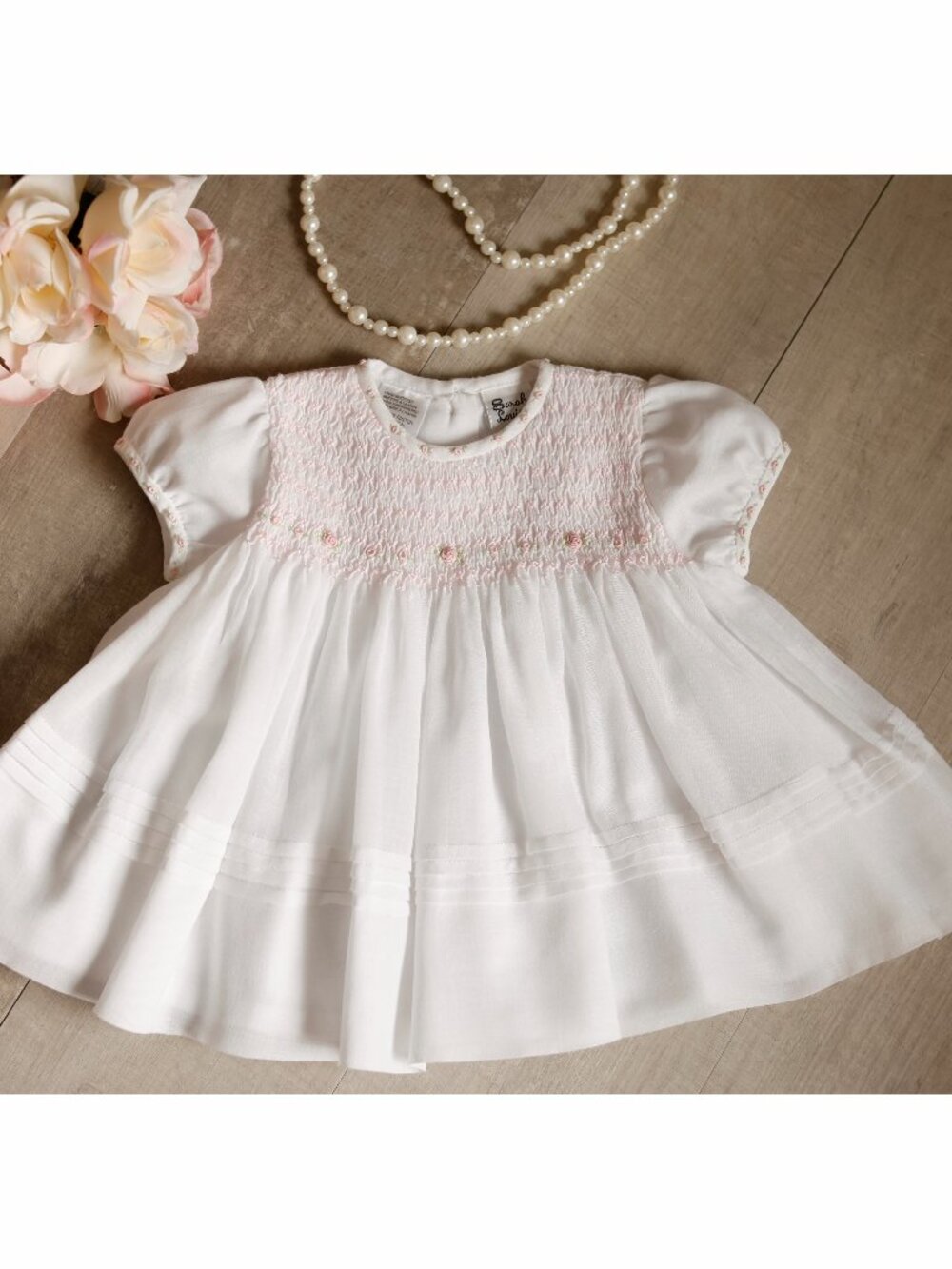 White Smocked Dress Hand-Beaded Embroidered Sarah Louise Special Occasion 3 Mo
